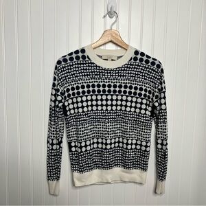Loft Sweater XS Navy Blue Cream Preppy Hearts Office Winter Casual